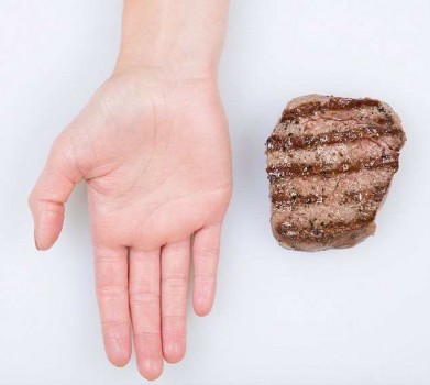 Размер порции мяса - ладонь руки